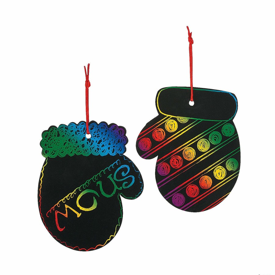 Crafts For Kids * | Wholesale Magic Color Scratch Mitten Christmas Ornaments 24 Pc.