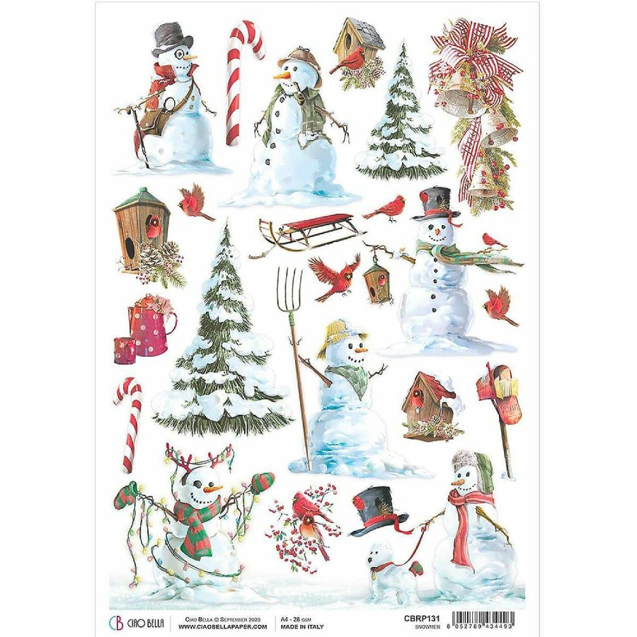 Craft Supplies * | Deals Ciao Bella Rice Paper A4 Snowmen