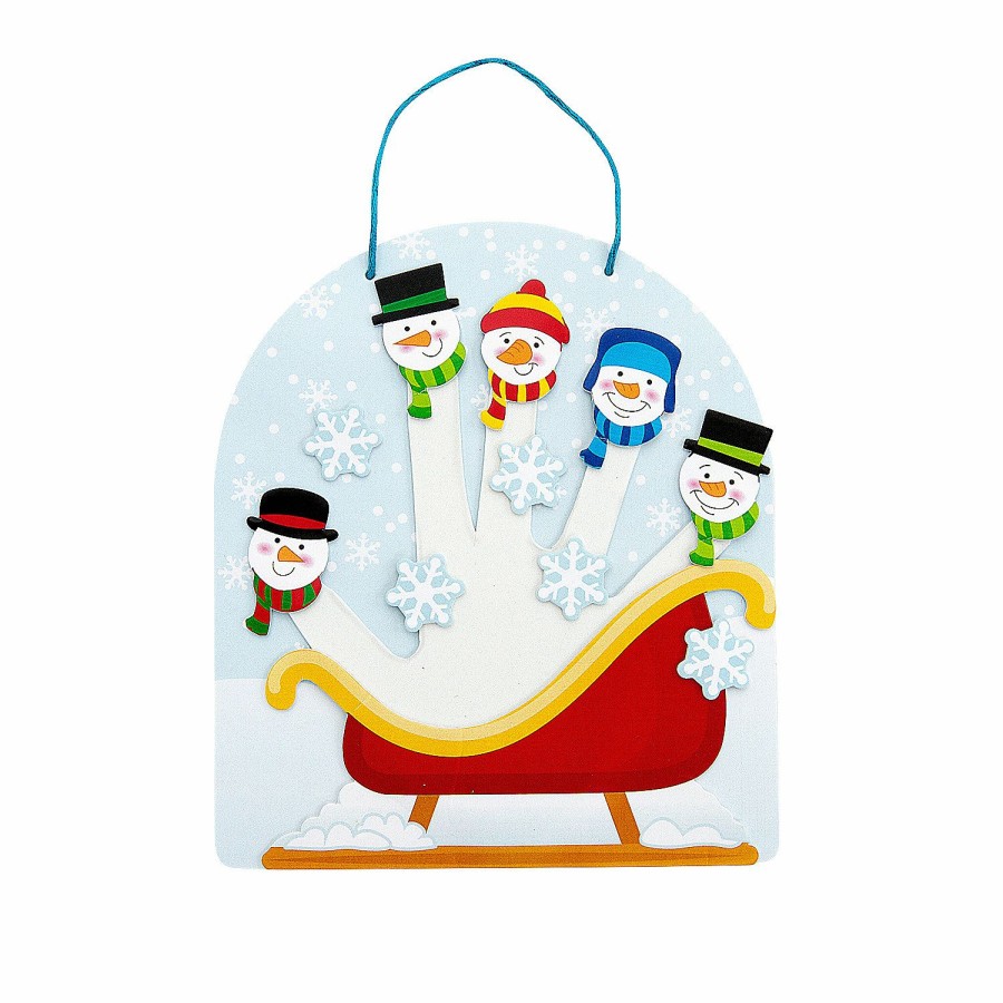 Crafts For Kids * | Brand New Winter Snowmen Sled Handprint Sign Craft Kit Makes 12