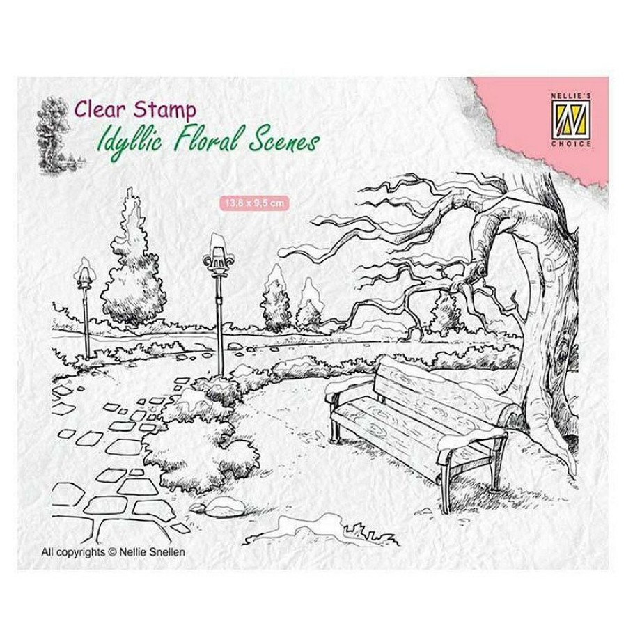 Craft Supplies * | New Nellie'S Choice Clear Stamp Wintery Park With Bench