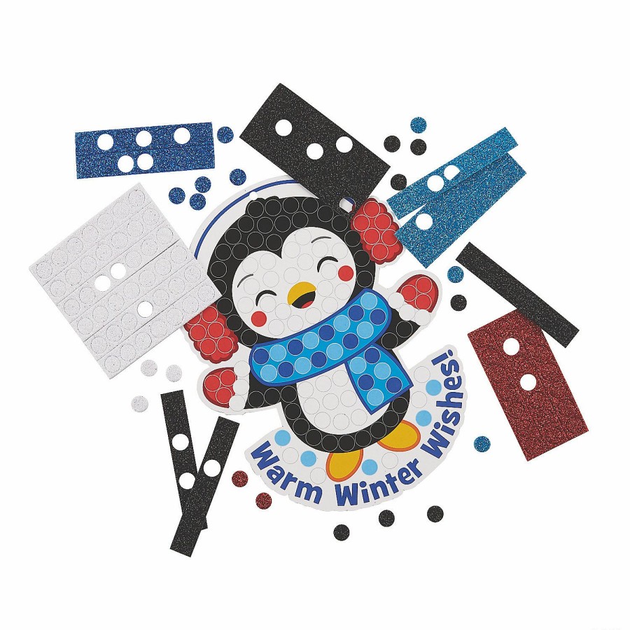 Crafts For Kids * | Buy Winter Penguin Glitter Mosaic Craft Kit- Makes 12