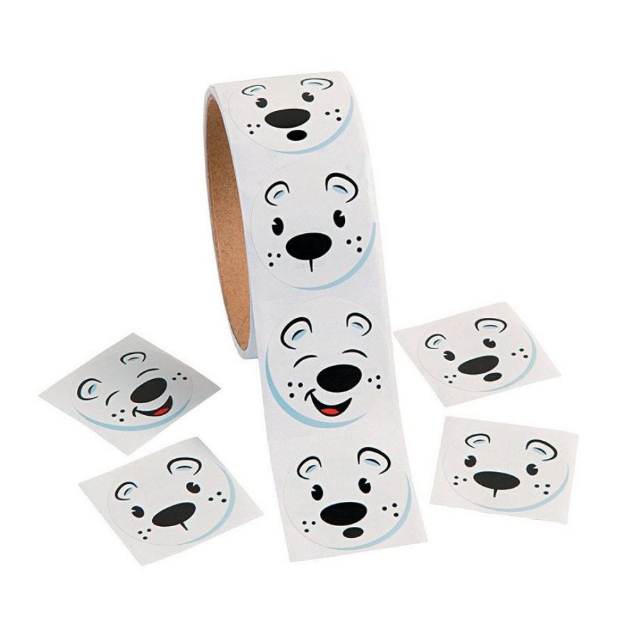 Scrapbooking & Paper Crafts * | Flash Sale Polar Bear Face Sticker Roll 100 Pc.