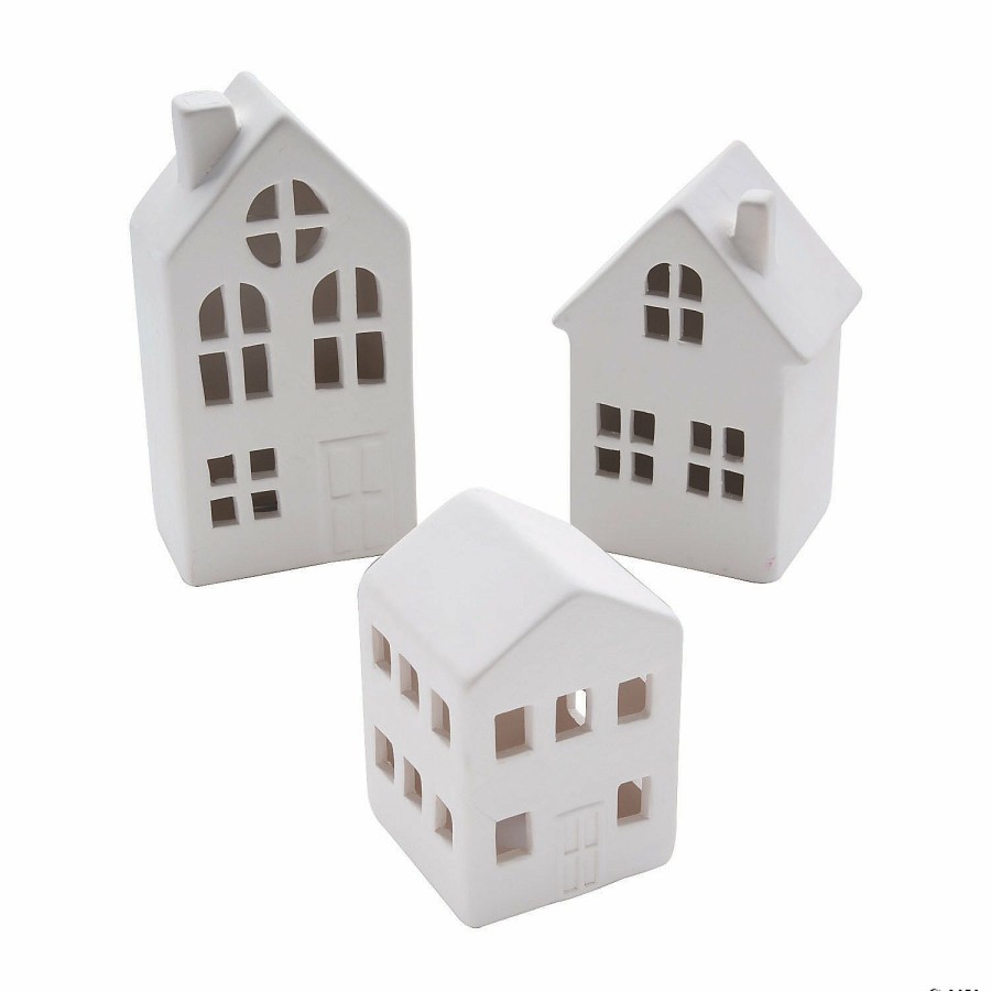 Adult Crafts * | Brand New Diy Ceramic Winter Village 3 Pc.