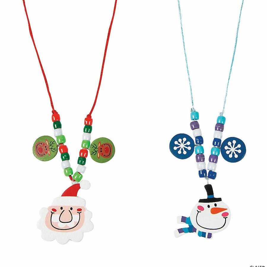 Crafts For Kids * | New Big Head Santa & Snowman Necklace Craft Kit Makes 12