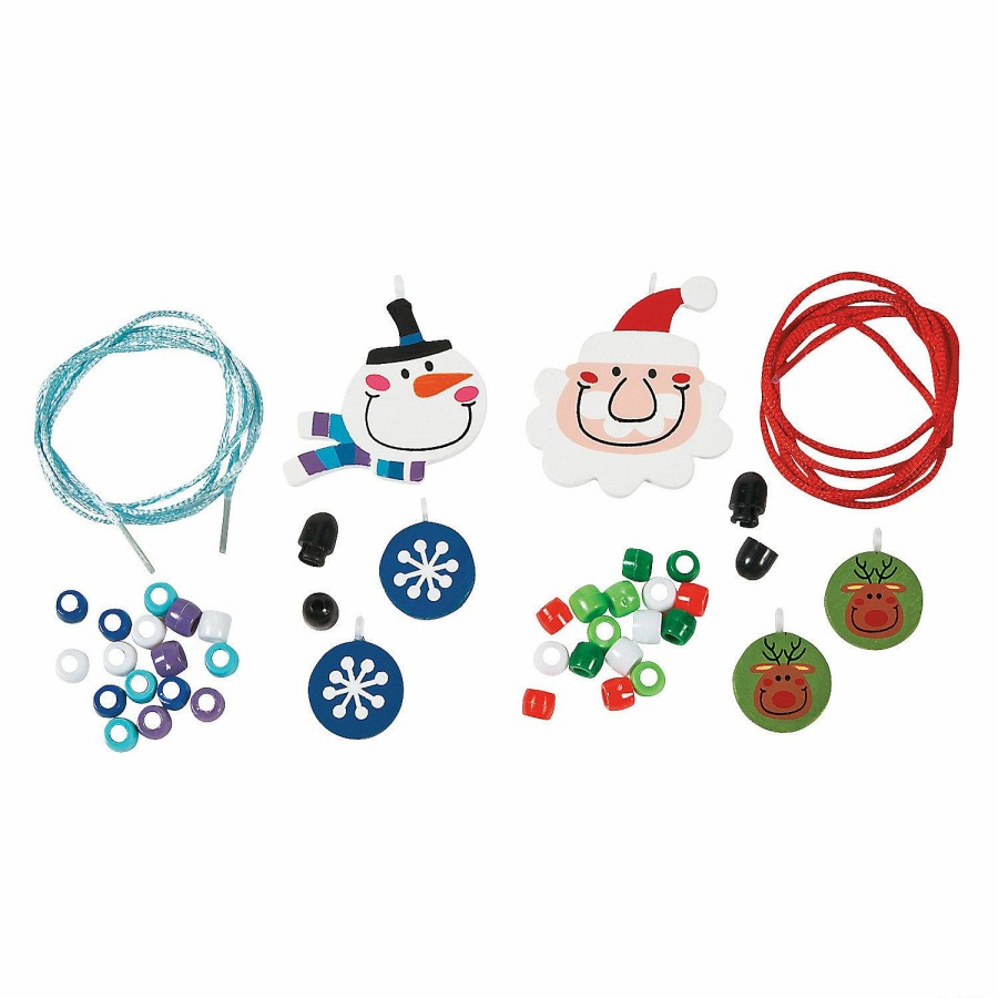 Crafts For Kids * | New Big Head Santa & Snowman Necklace Craft Kit Makes 12