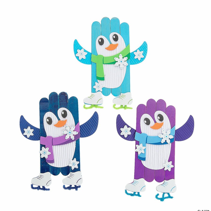 Crafts For Kids * | Cheap Winter Penguin Craft Stick Craft Kit Makes 12