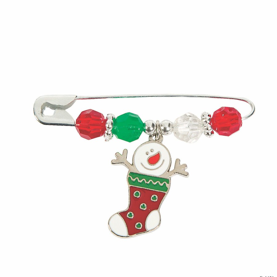 Crafts For Kids * | Coupon Snowman Stocking Beaded Charm Pin Craft Kit Makes 12