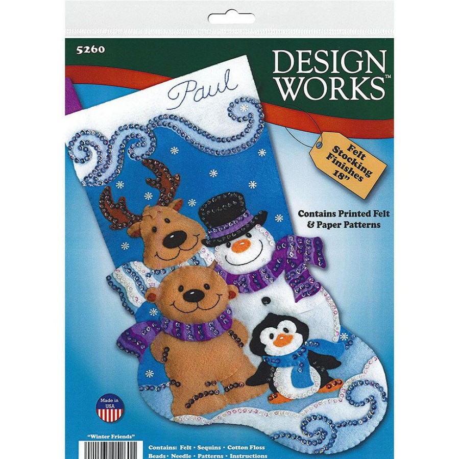 Crafts For Kids * | Best Deal Design Works Kit 18 Felt Stocking Winter Friends