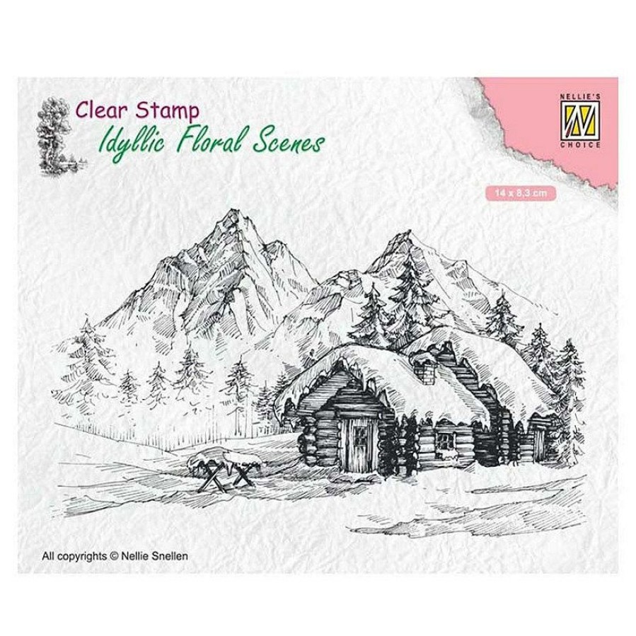 Craft Supplies * | Deals Nellie'S Choice Clear Stamp Snowy Landscape With Cottage