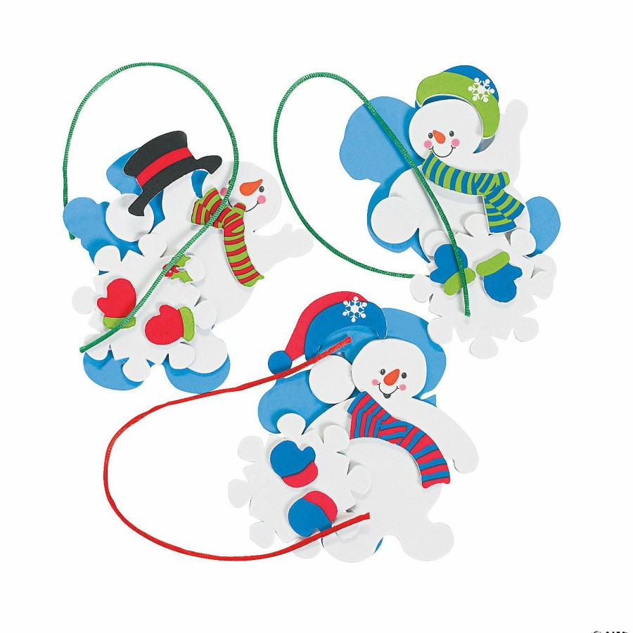 Crafts For Kids * | Wholesale Snowman Snowflake Christmas Ornament Craft Kit Makes 12