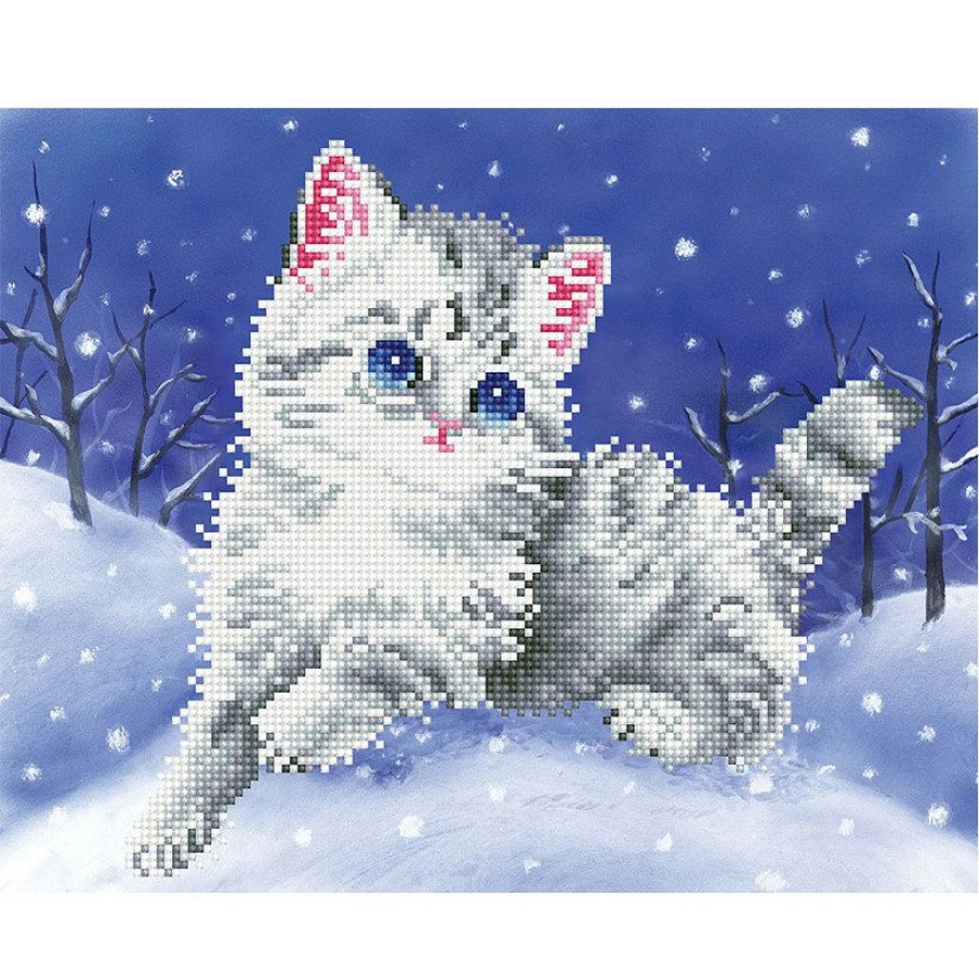 Craft Supplies * | Cheapest Diamond Dotz Diamond Embroidery Facet Art Kit 11 X14 -Kitten In The Snow With Frame