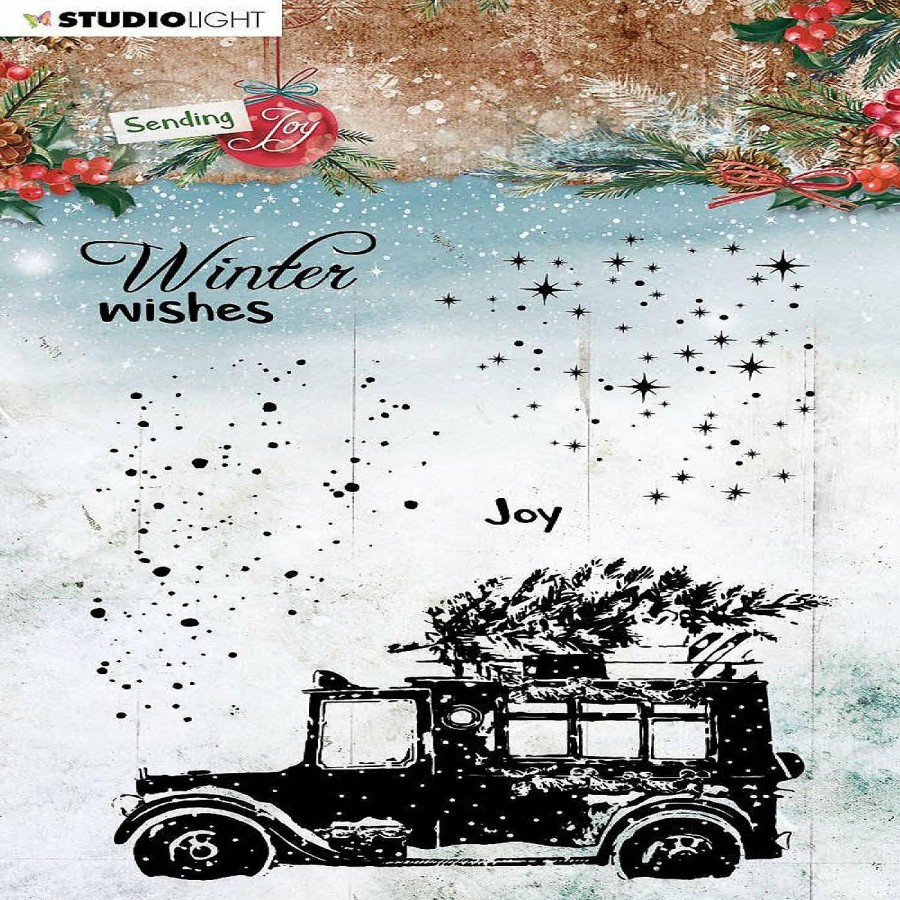 Craft Supplies * | Flash Sale Studio Light Sl Clear Stamp Carsnow Sending Joy 105X148Mm Nr57