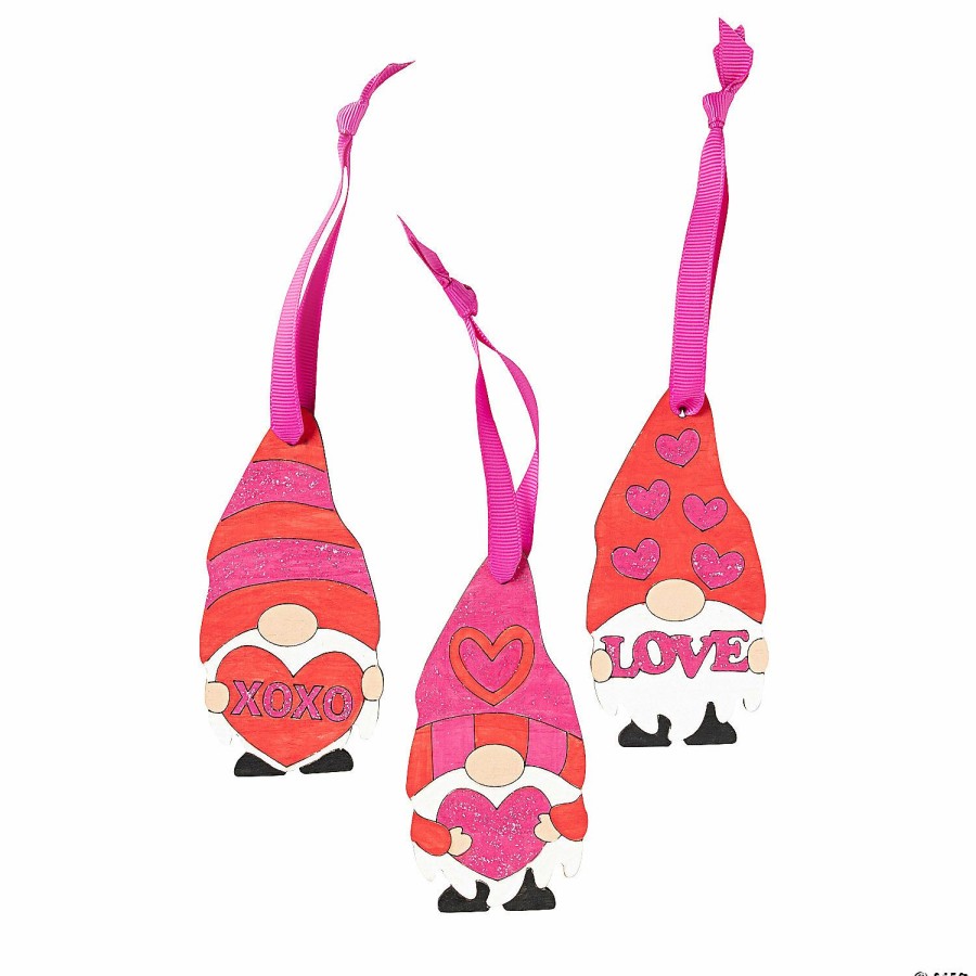 Adult Crafts * | Cheapest Color Your Own Valentine Gnome Ornaments 12 Pc.