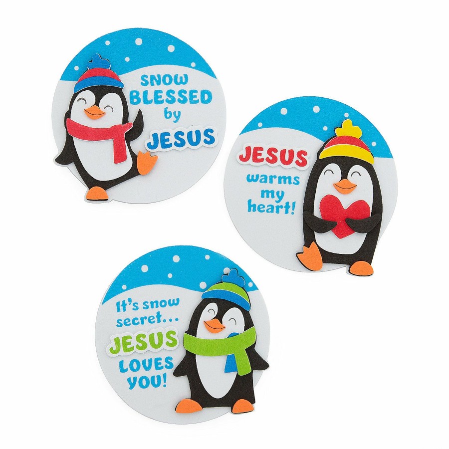 Crafts For Kids * | New Religious Winter Penguin Magnet Craft Kit Makes 12