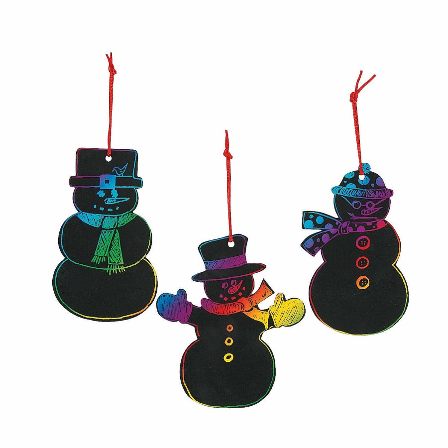 Crafts For Kids * | Buy Magic Color Scratch Snowman Christmas Ornaments 24 Pc.