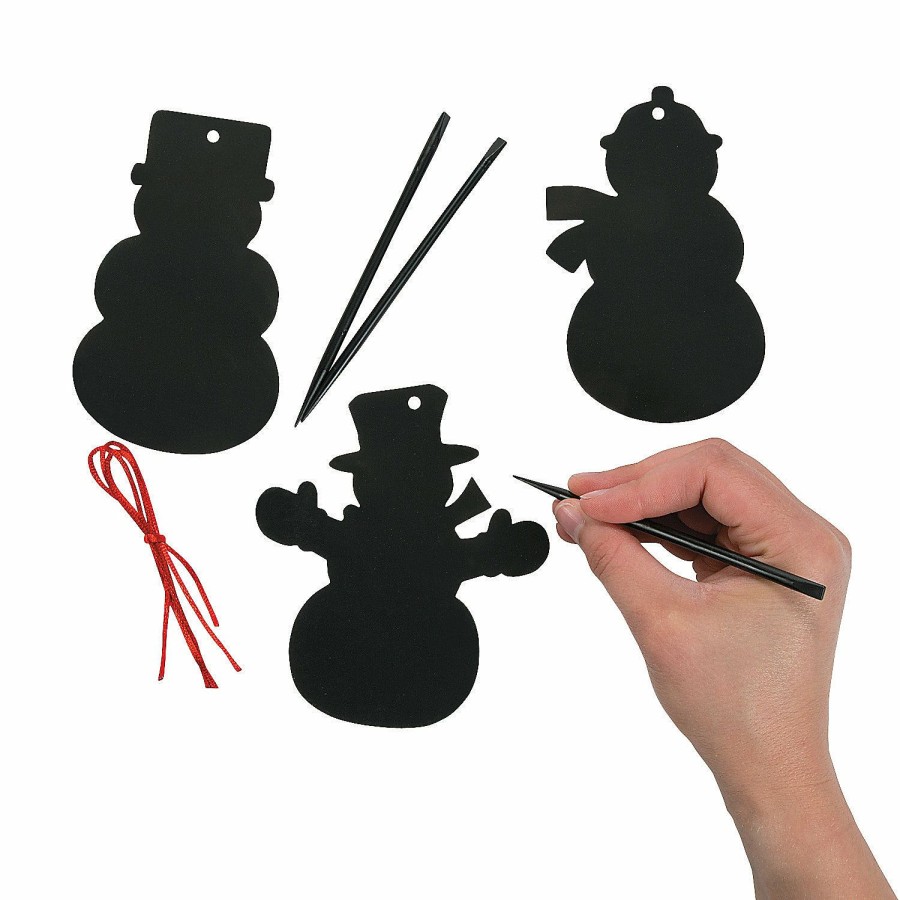 Crafts For Kids * | Buy Magic Color Scratch Snowman Christmas Ornaments 24 Pc.