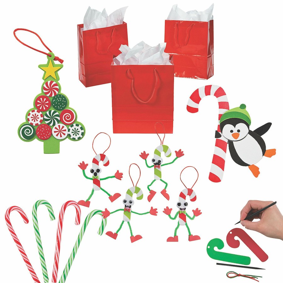 Crafts For Kids * | Budget Christmas Candy Cane Crafts With Gift Bag Kit For 12 72 Pc.