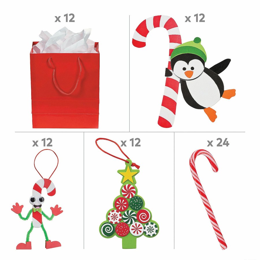 Crafts For Kids * | Budget Christmas Candy Cane Crafts With Gift Bag Kit For 12 72 Pc.