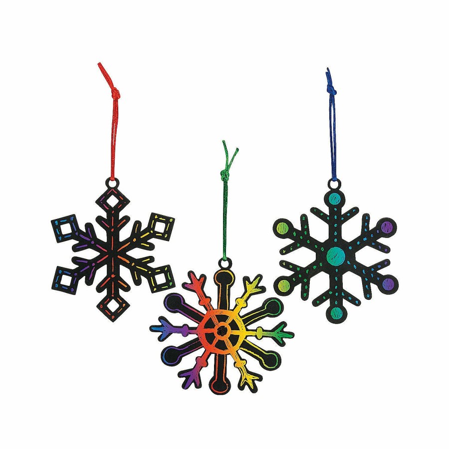 Crafts For Kids * | Cheap Magic Color Scratch Snowflake Ornaments 24 Pc.